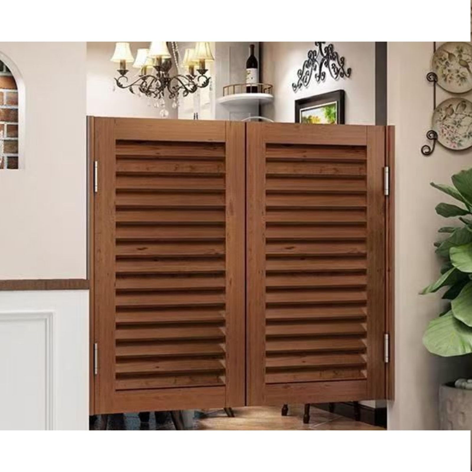 Solid Wood Swing Door Louvered Saloon Cafe Swinging Doors Two-Way Open Indoor Solid Wood Saloon Door Easy Installation Barn Door With Hinges Fence Half Waist Cowboy Door Automatic Closure(Brown,W140xH