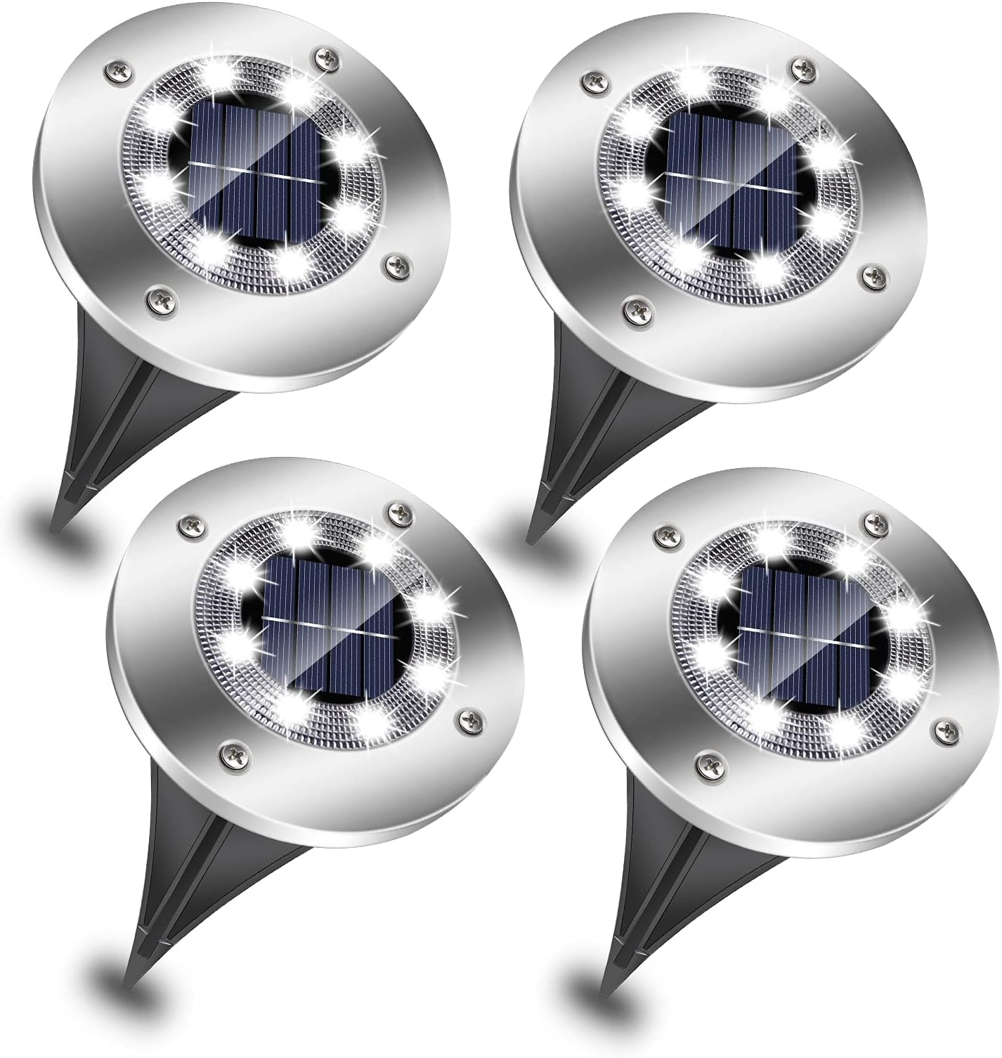 EXTRASTAR Solar Ground Lights for Outdoor Garden, 8 LEDs Ground Path Lights, IP65 Waterproof, Outdoor Landscape Lamp for Garden Pathway Patio-6500K Daylight, 4 Pack