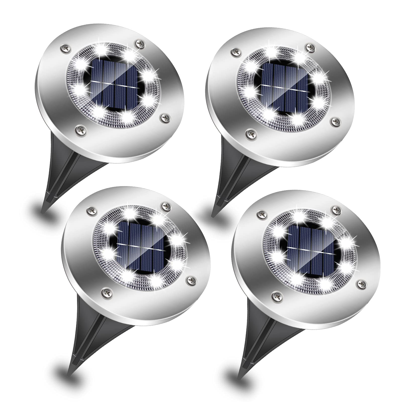 EXTRASTAR Solar Ground Lights for Outdoor Garden, 8 LEDs Ground Path Lights, IP65 Waterproof, Outdoor Landscape Lamp for Garden Pathway Patio-6500K Daylight, 4 Pack