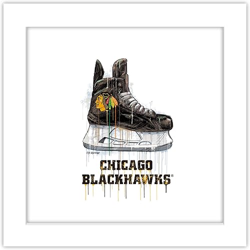 Trends International Gallery Pops NHL Chicago Blackhawks - Arte de pared de patín de goteo, versión enmarcada blanca, 12 x 12 pulgadas