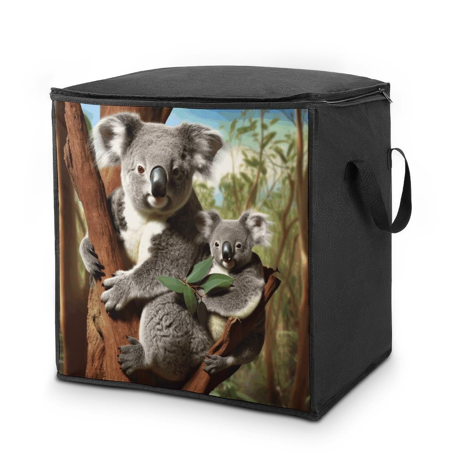70L Koala Family Storage Bag With Zipper Closet Organizers with Handle for Home Storage Organizer for Blankets Quilts Clothes Comforter Bedding And Pillows