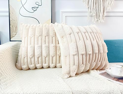 DRNOU Juego de 2 fundas de cojín de piel sintética de 20 x 20 pulgadas, patrón de cuadros suaves y bohemios, funda de cojín decorativa para sofá,