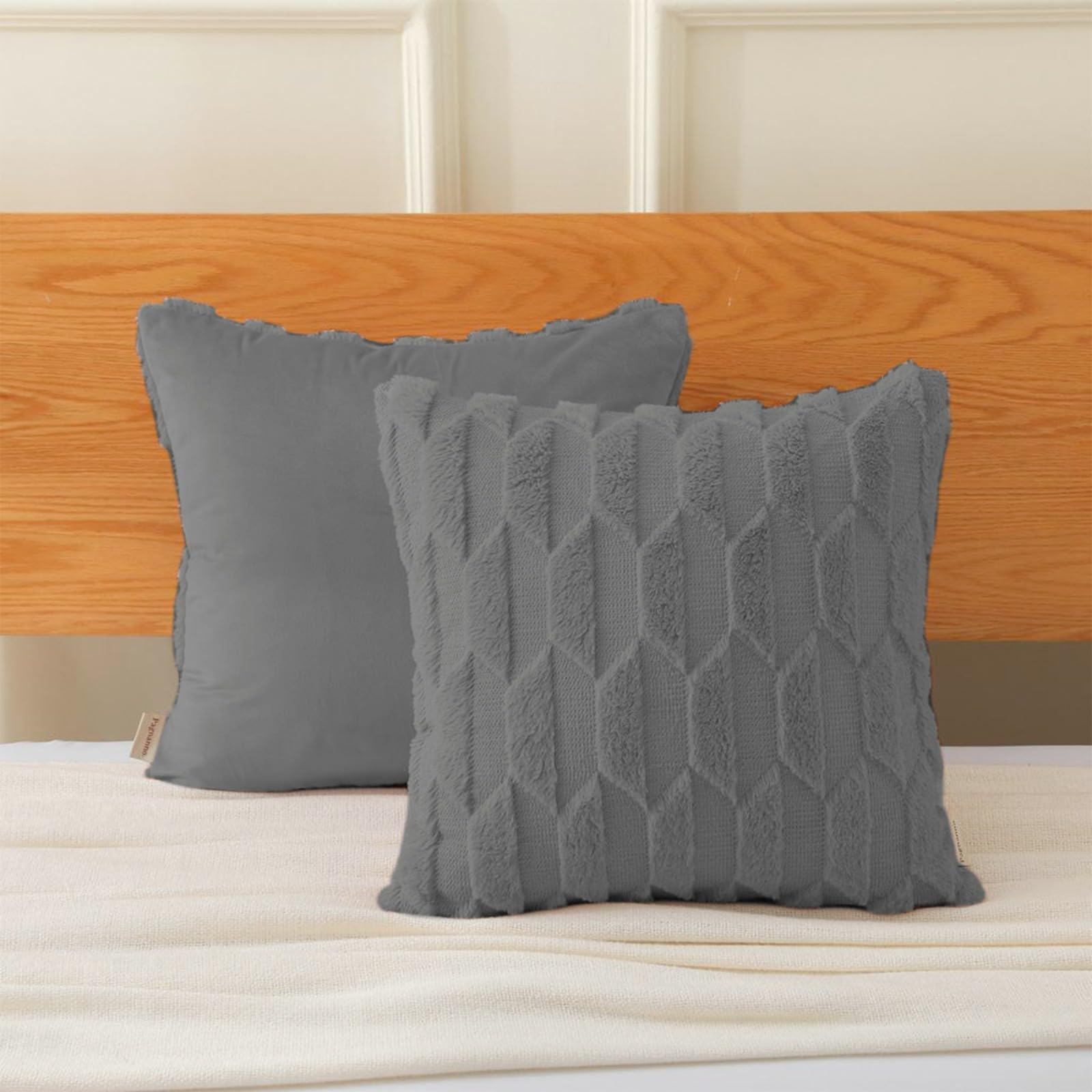 Pagnanno. Set of 2 & 4 Soft Velvet Cushion Covers 45x45cm(18x18 Inches) D7 Throw Pillowcases Square Covers for Chairs,living room,bedroom with Invisible Zipper (45x45cm (18x18inch), Dark Grey, 4) — image 1
