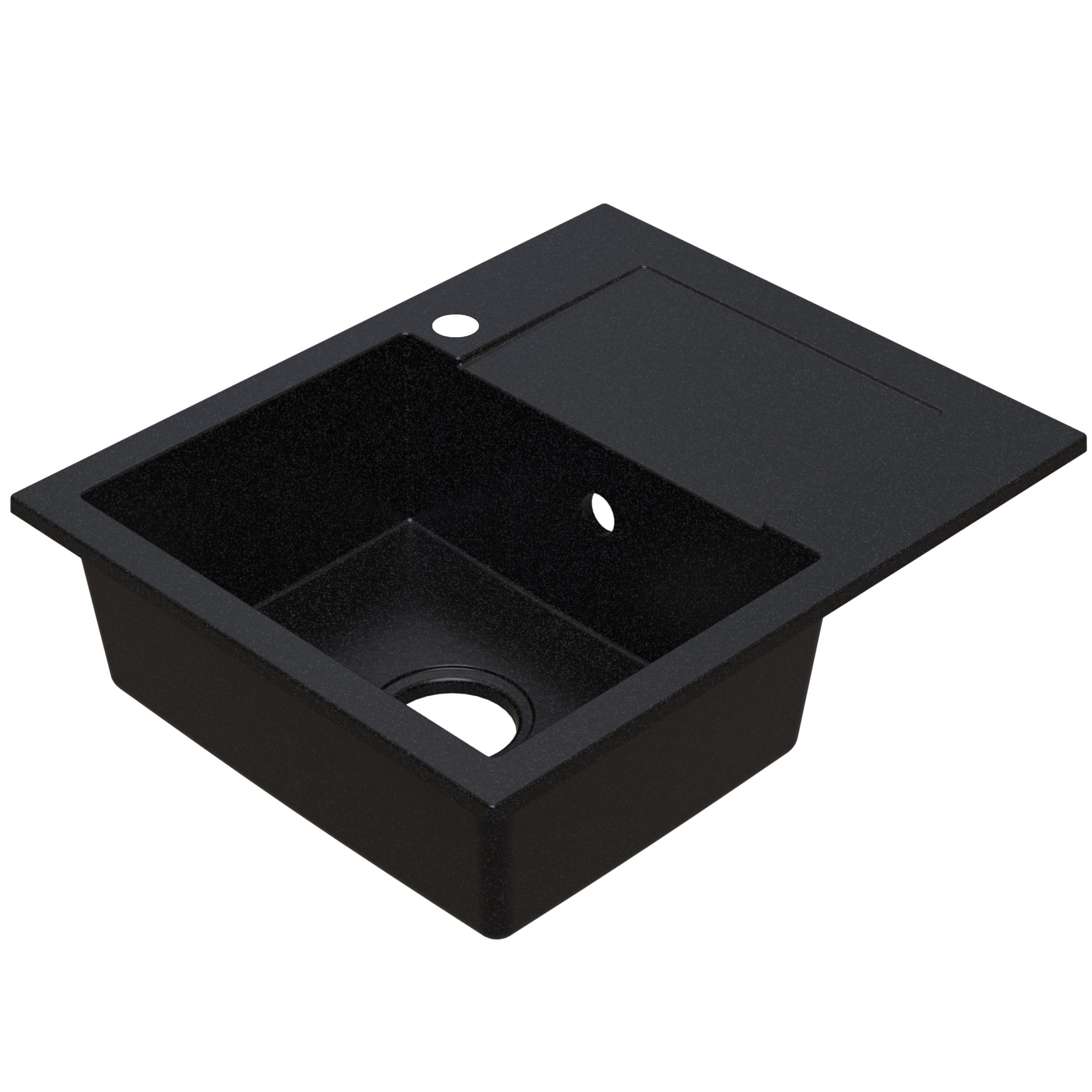 SINK QUALITY zlewozmywak granitowy czarny cętkowany 58 x 47 – zlewozmywak z syfonem i środkiem impregnującym – zlewozmywak kuchenny czarny nakrapiany z ociekaczem do szafki pod umywalkę 50