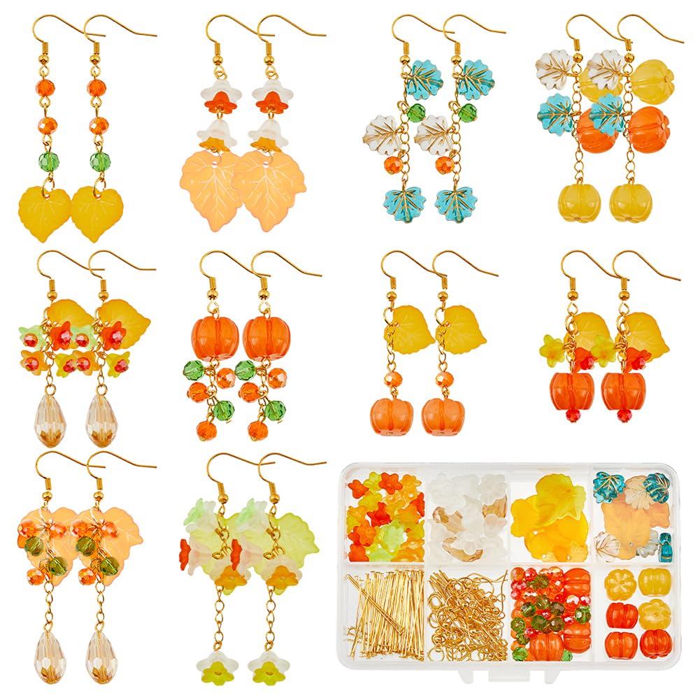 SUNNYCLUE 1 Box 10 Pairs Thanksgiving Earring Kits Maple Leaf Charms Thanksgiving Day Charms Fall Autumn Harvest Charm Flower Pumpkin Beads for Jewellery Making Kits Adult DIY Dangle Earrings Supplies