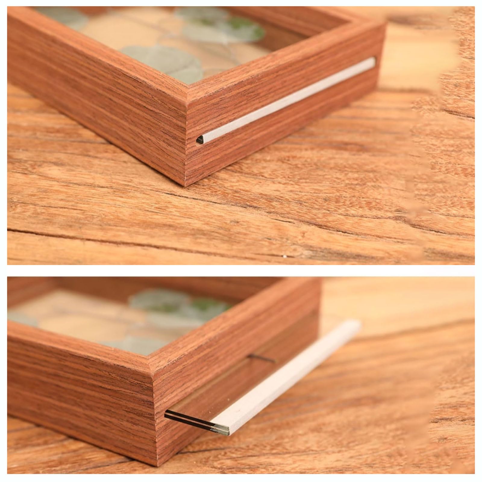 Marco de fotos, marco flotante vidrio doble cara, color nogal/madera, varios tamaños(Original Wood Color,Square 8 inches)