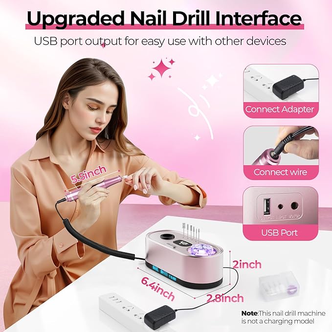 JOSGLOI Taladro Eléctrico para Uñas 40000 RPM Kit Profesional miniatura 6