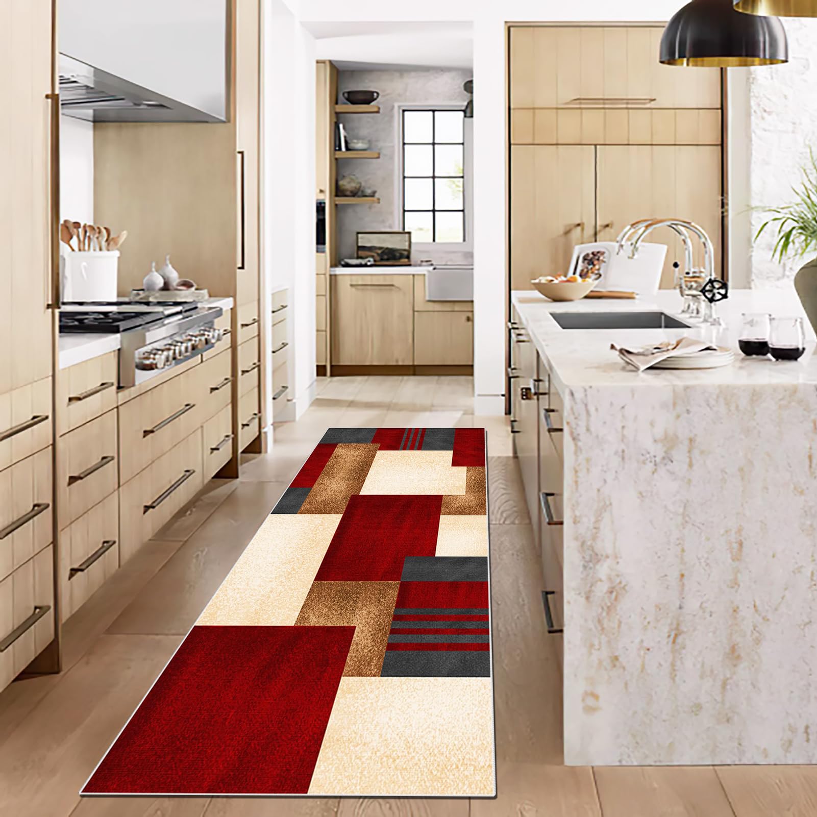 Läufer Teppich für Flur Lang rutschfest Küchenläufer Teppich Läufer für Küche Waschbar Teppichläufer Flur 100 x 250 cm Teppich Innen Küchenteppich für Eingang Schlafzimmer Rot
