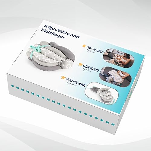 Miniatura 8 de Almohada de lactancia para lactancia materna y biberones, ideal para alimentar recién nacidos de 0 a 5 meses, 100% algodón, cojín de apoyo ajustable