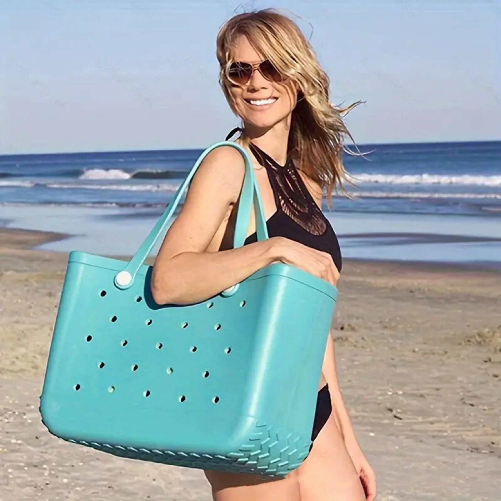 ELDTEC Borsa da spiaggia in gomma, impermeabile, lavabile, borsa da donna in gomma, borsa sportiva per spiaggia, barca, piscina, lavoro, scuola, sport, palestra