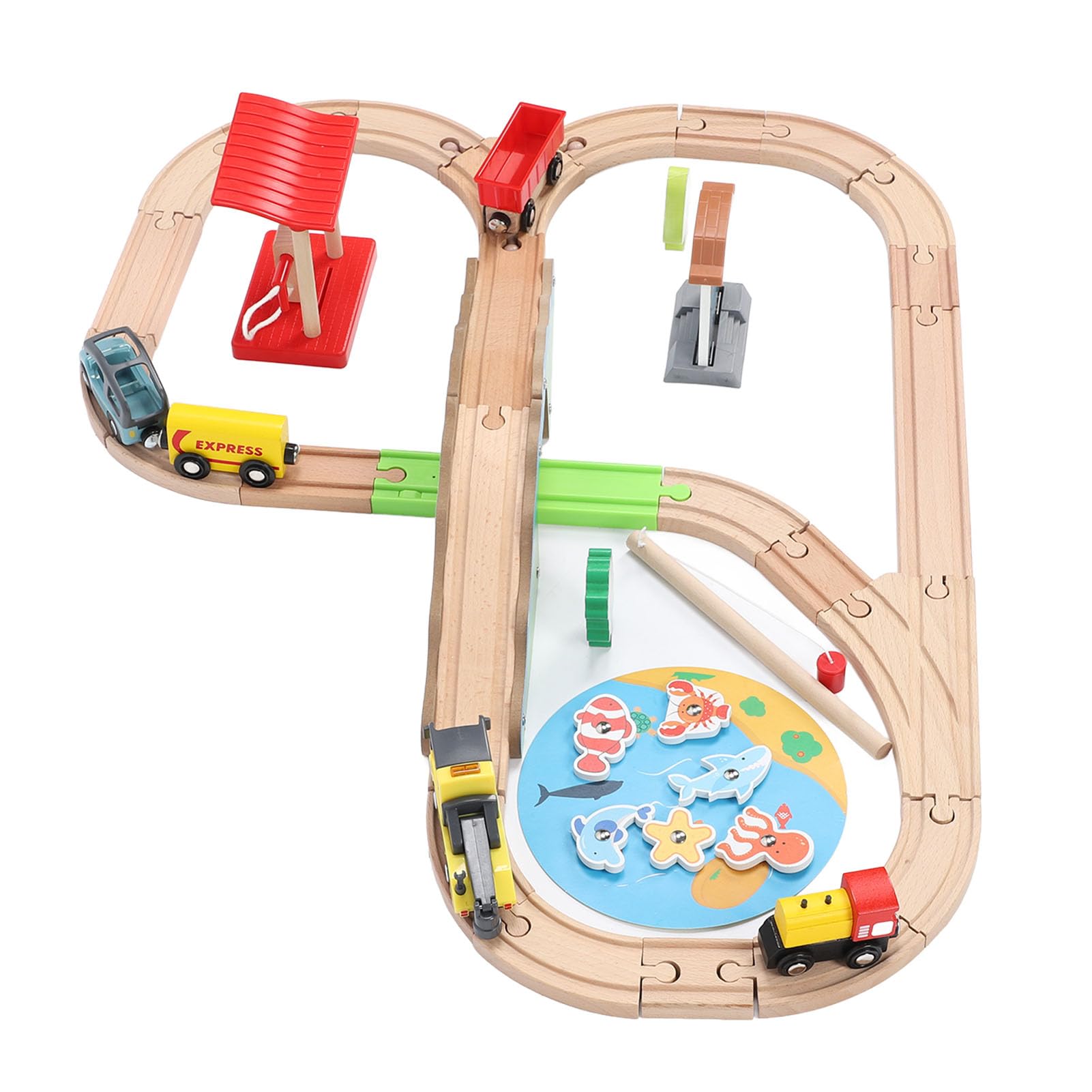 Alomejor Holzeisenbahnschienen-Set, Klassisches Stadtdesign mit Umweltfreundlichen Holz-ABS-Materialien, Realistische Eisenbahnmodelle für ab 2 Jahren