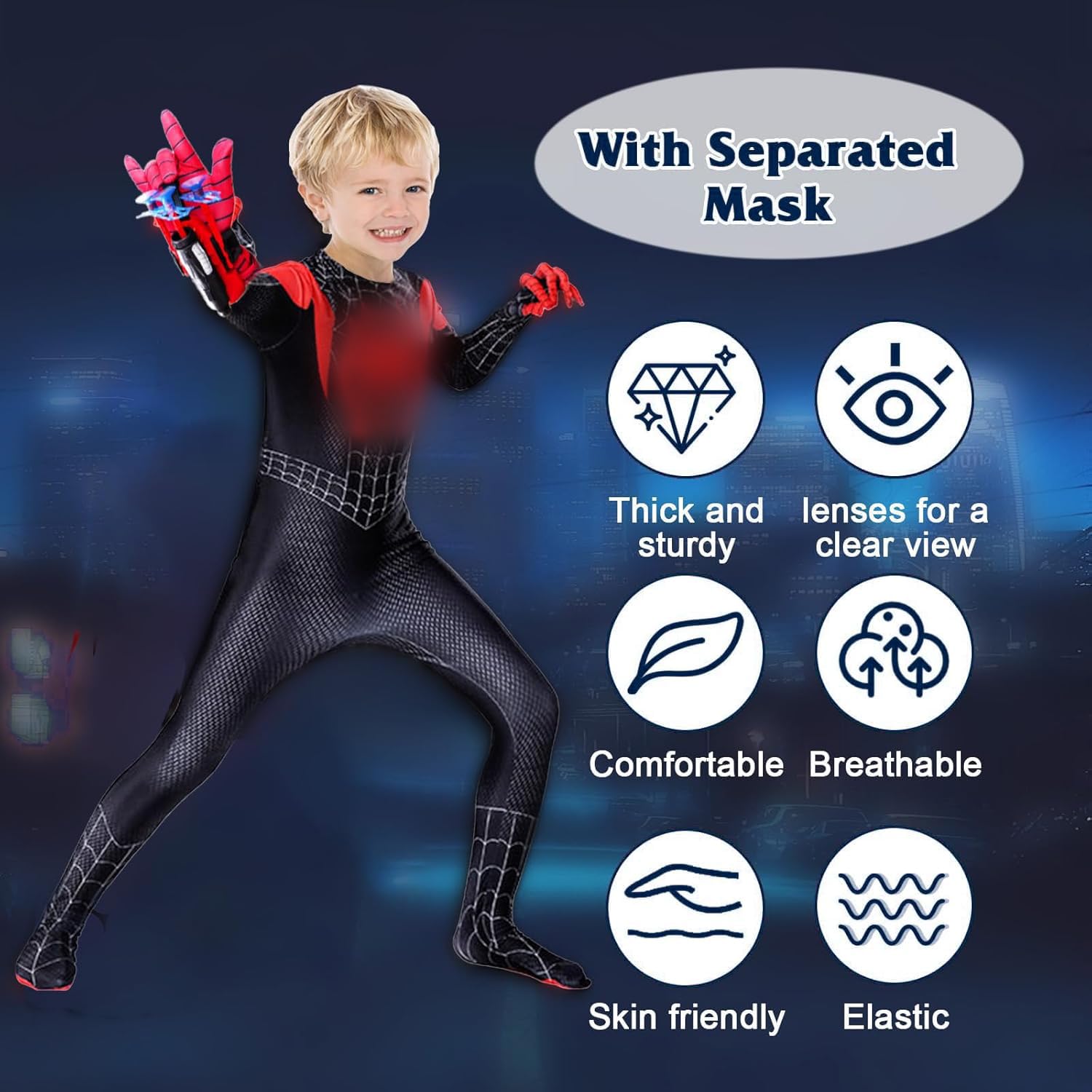 Kitimi Classic Costume Kids with Web Shooter, Launcher Gloves Wrist Toys, Fancy Dress Costumes for Carnival Halloween Cosplay 7M - Image 3