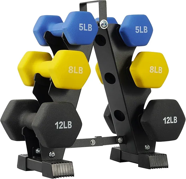Fitvids Neoprene Coated Dumbbell Set with Rack, Free Hand Weight Set For Home Gym Workout, Anti-Slip, Anti-roll, Multiple Weight Options, 20LBS, 32LBS, 50LBS and 56LBS Sets