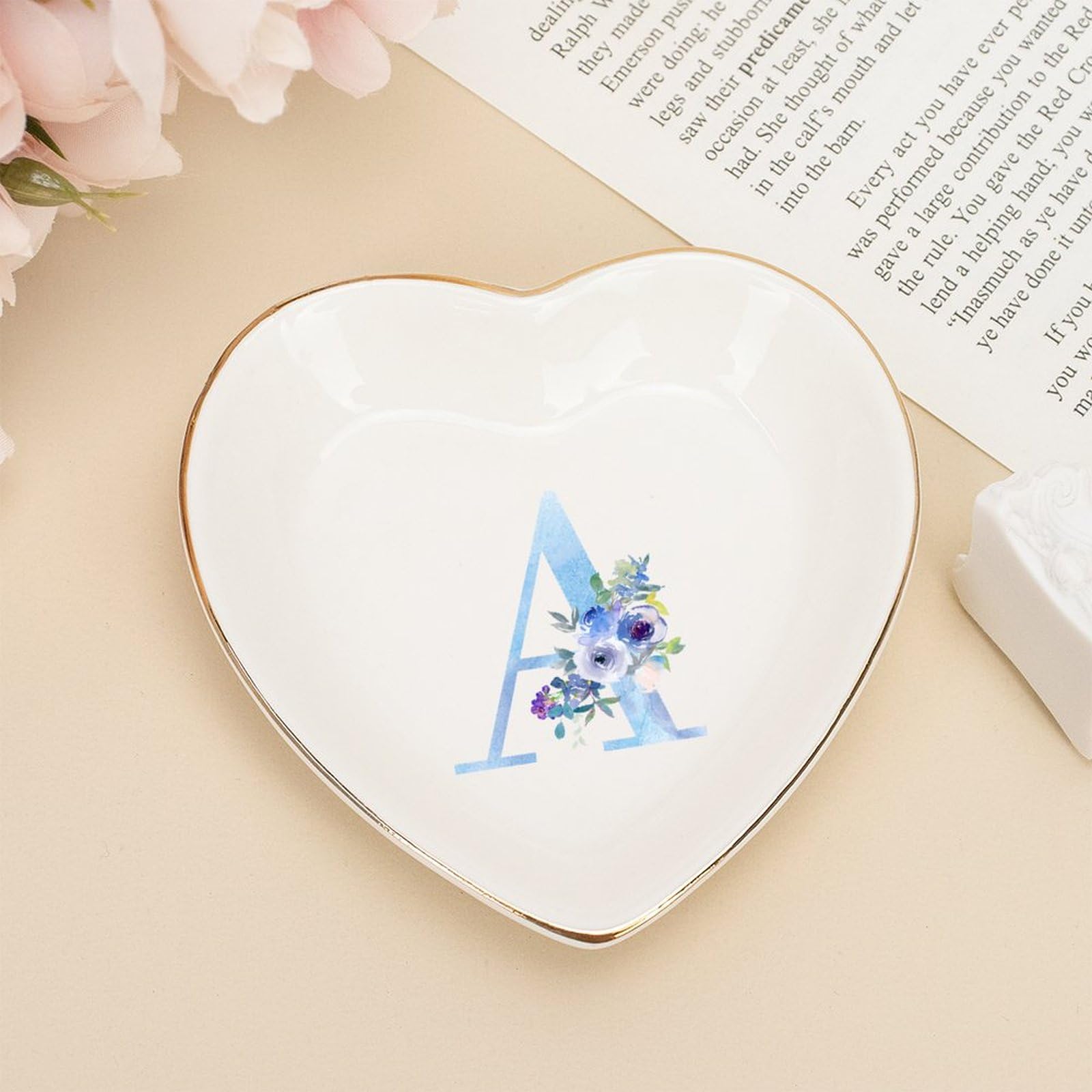 Vide-poche céramique blanc personnalisé lettre A de 10,2 cm