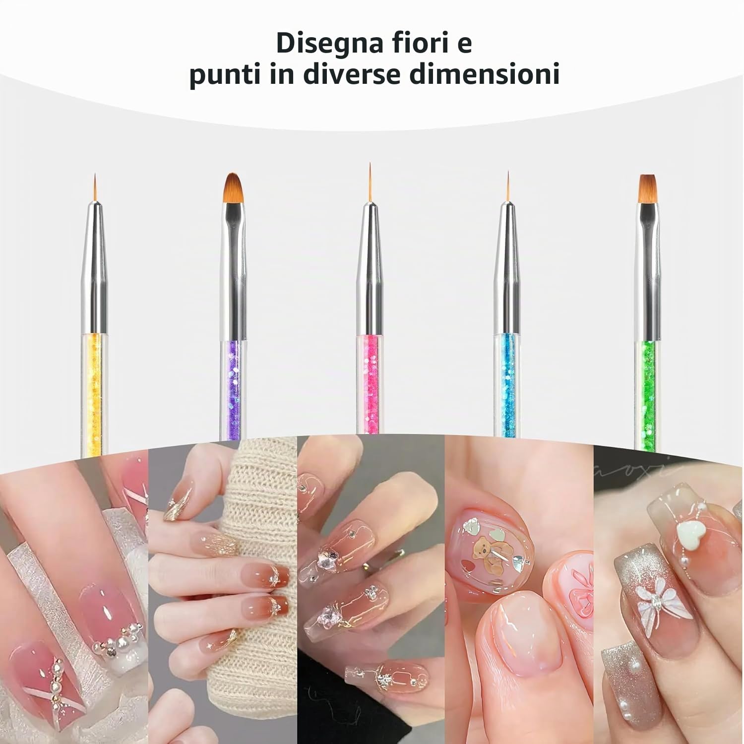 8 pz doppia estremità Nail Art Dotting Pen con 1 spazzola di spugna, professionale per nail art, manicure french e sgrassati, ideale per gel UV e disegni creativi