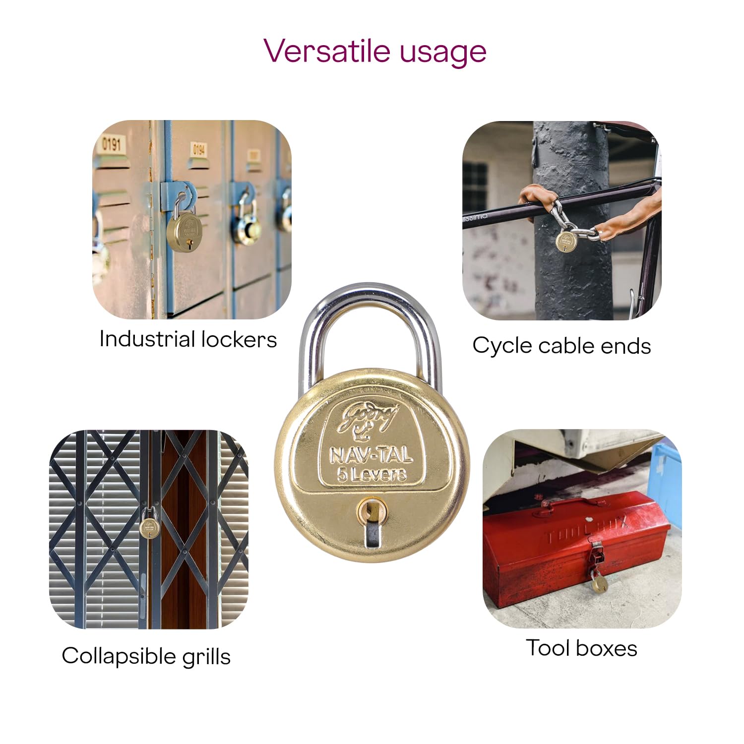 Godrej Padlock | Navtal 5 Lever Brass Padlock 40mm with 3 Keys | Strong Steel Shackle | Rust Resistant Lock for Main Door, Gates, Lockers, Cabinets, Travelling Bags & Tool Boxes | 1 Year Warranty — Amazon image 8