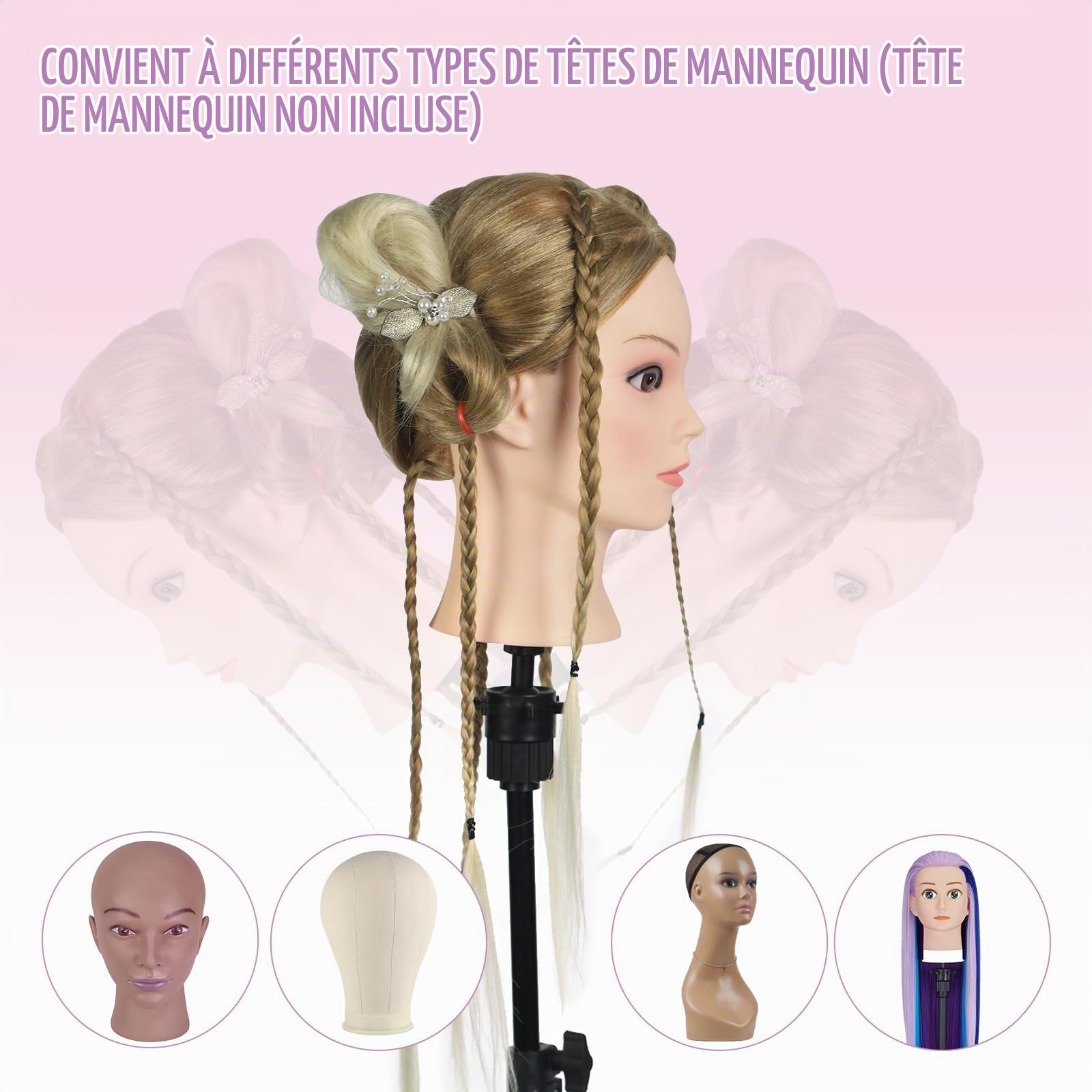 Neverland Tête À Coiffer Professionnelle Avec Trépied Support - 26'' Têtes d'exercice Coiffure 100% Cheveux Synthétiques Cosmétologie Pratique Mannequin Poupée pour le Salon Coiffeur