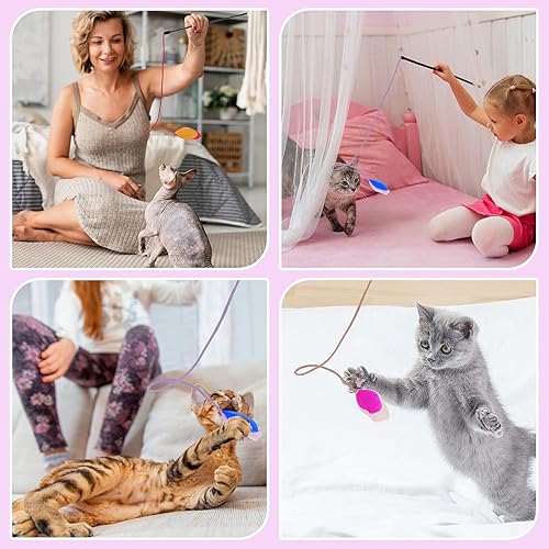 Miniatura 7 de simarro 3 piezas de juguetes de varita de plumas para gatos, juguete interactivo para gatos de interior y adultos, juguetes coloridos para gatos de