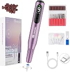Electric Nail Drill 35000RPM,12-in-1 Nail File Portable USB-Rechargeable Cordless Nail Drill Professional with 9-Speed & LED Display Manicure Pedicure Nail Kits for Acrylic & Gel Nails(Purple)