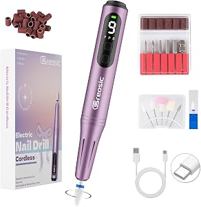 Electric Nail Drill 35000RPM,12-in-1 Nail File Portable USB-Rechargeable Cordless Nail Drill Professional with 9-Speed & LED Display Manicure Pedicure Nail Kits for Acrylic & Gel Nails(Purple)