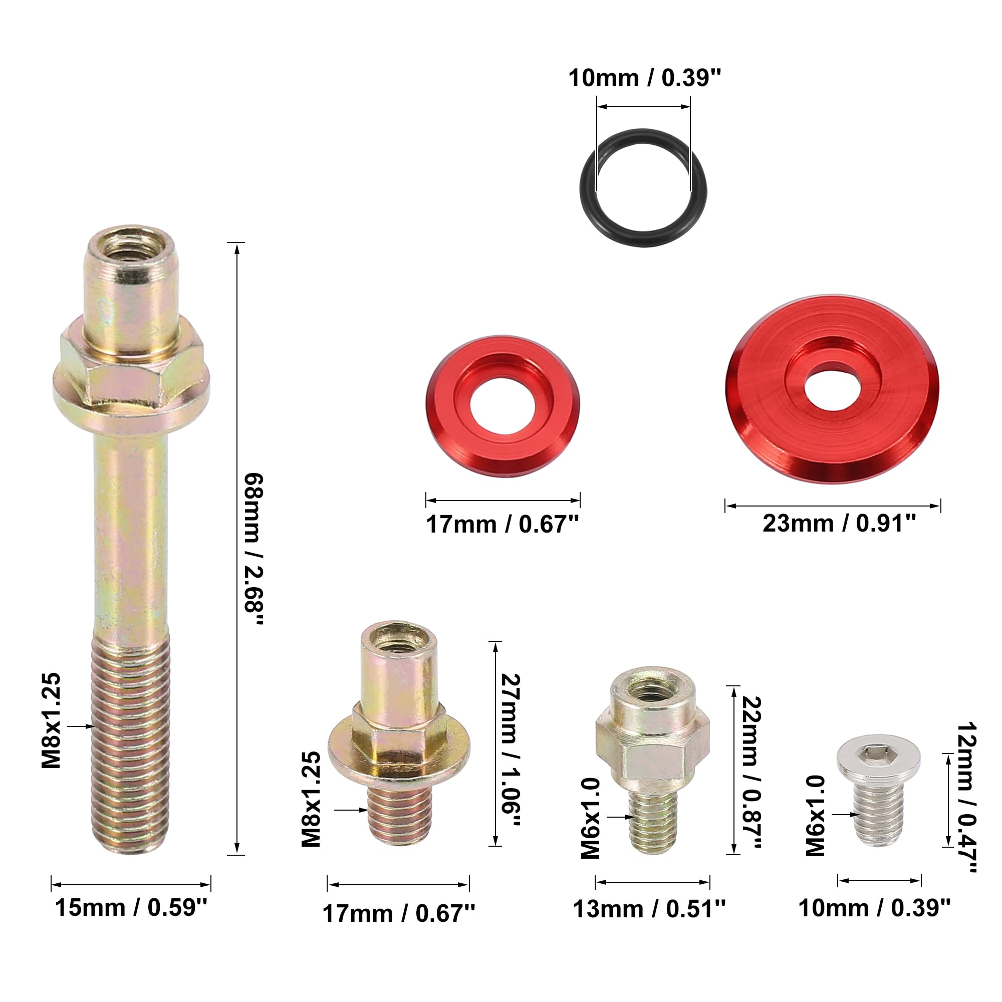 VMS Racing License Plate Bolt & Washer Kit – 4-Piece Set In Red, Custom Fit For Front/Rear Plates