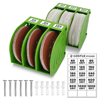 125 mm Sanding Discs Storage Box - Set of 6 Boxes Green Space-Saving Stackable with Grit Categorisation for Workshop and Random Orbital Sander Accessories