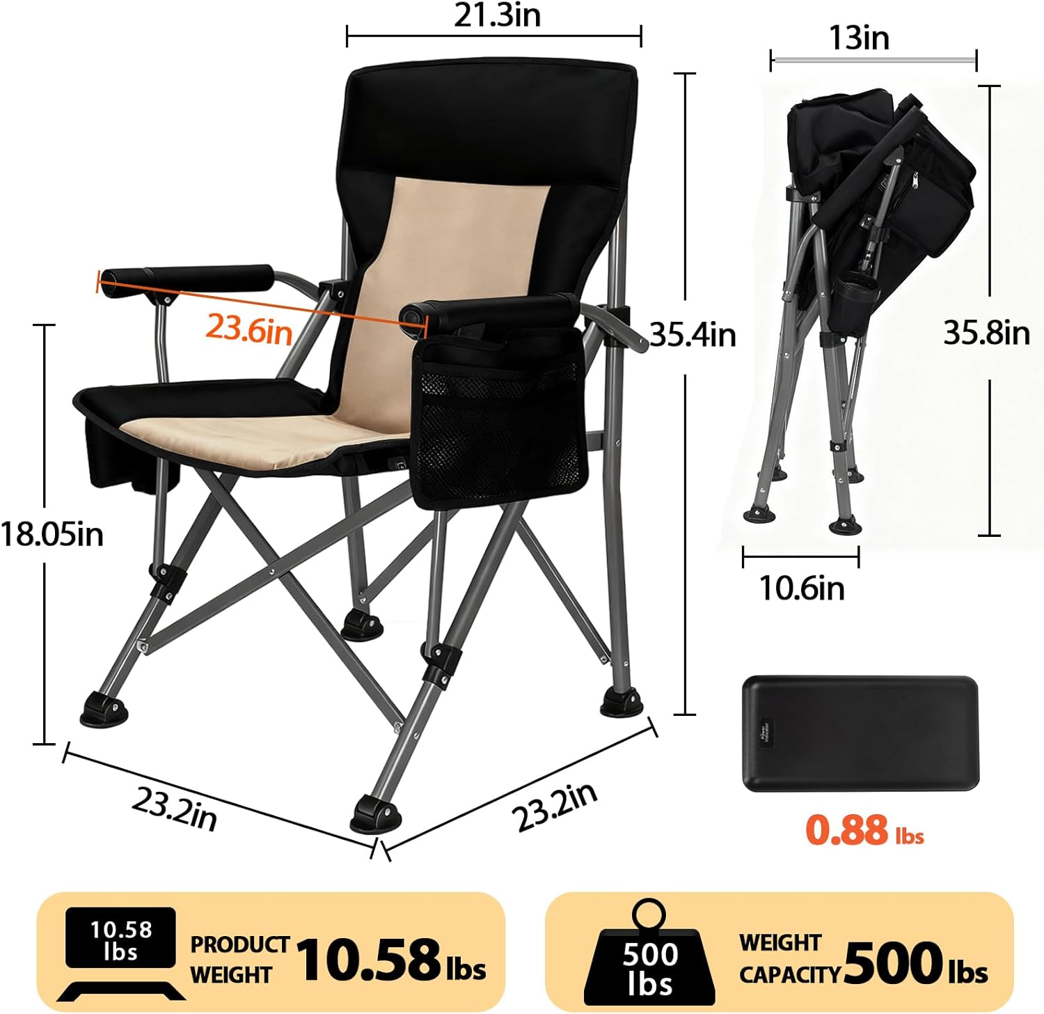 Heated Camping Chair with 20,000 mAh Battery, Loog-Lasting for 500 Mins, Fully Padded Heated Camp Chairs, Heavy Duty Folding Chairs Supports 500 lbs for Winter Camping, Picnics, Tailgating, RV Travel - Image 2