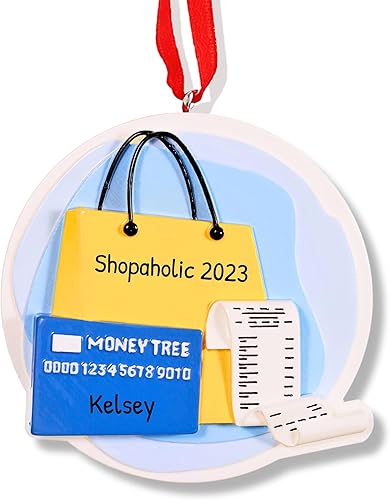 Miniatura 4 de Adorno de compras personalizado 2024 – Adornos de compras en línea para árbol de Navidad, regalos adictos a las compras, bolsas de compras de Puerta