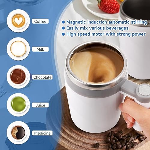 Miniatura 9 de KittBaby - Taza de café autoagitable, taza mezcladora magnética automática de acero inoxidable recargable para café, té, leche y cacao, taza