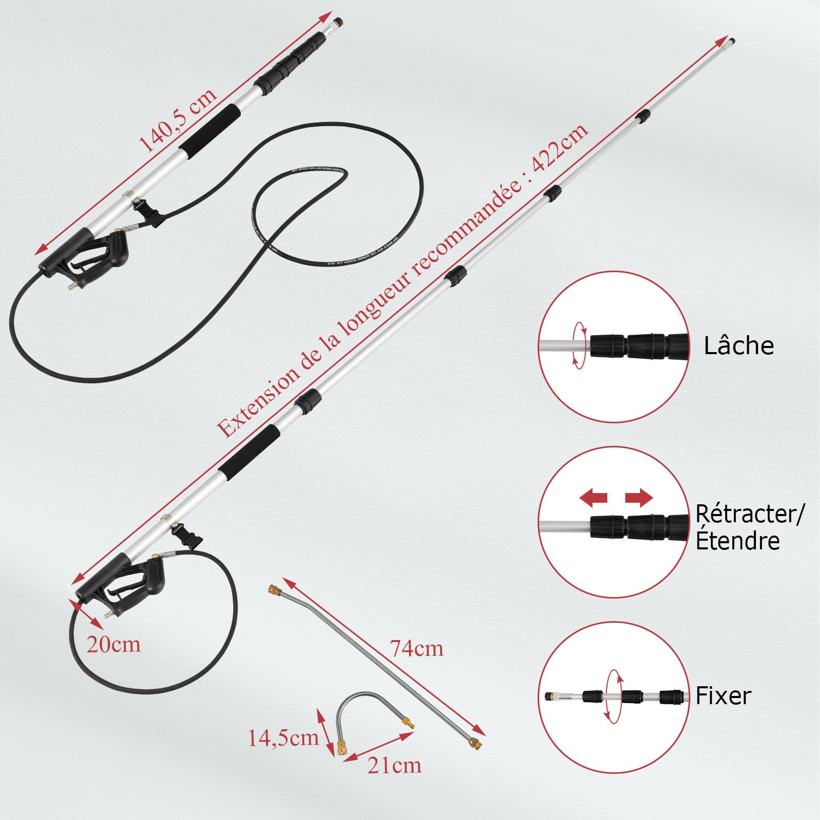 GOPLUS Lance Télescopique pour Nettoyeur Haute Pression 4200PSI