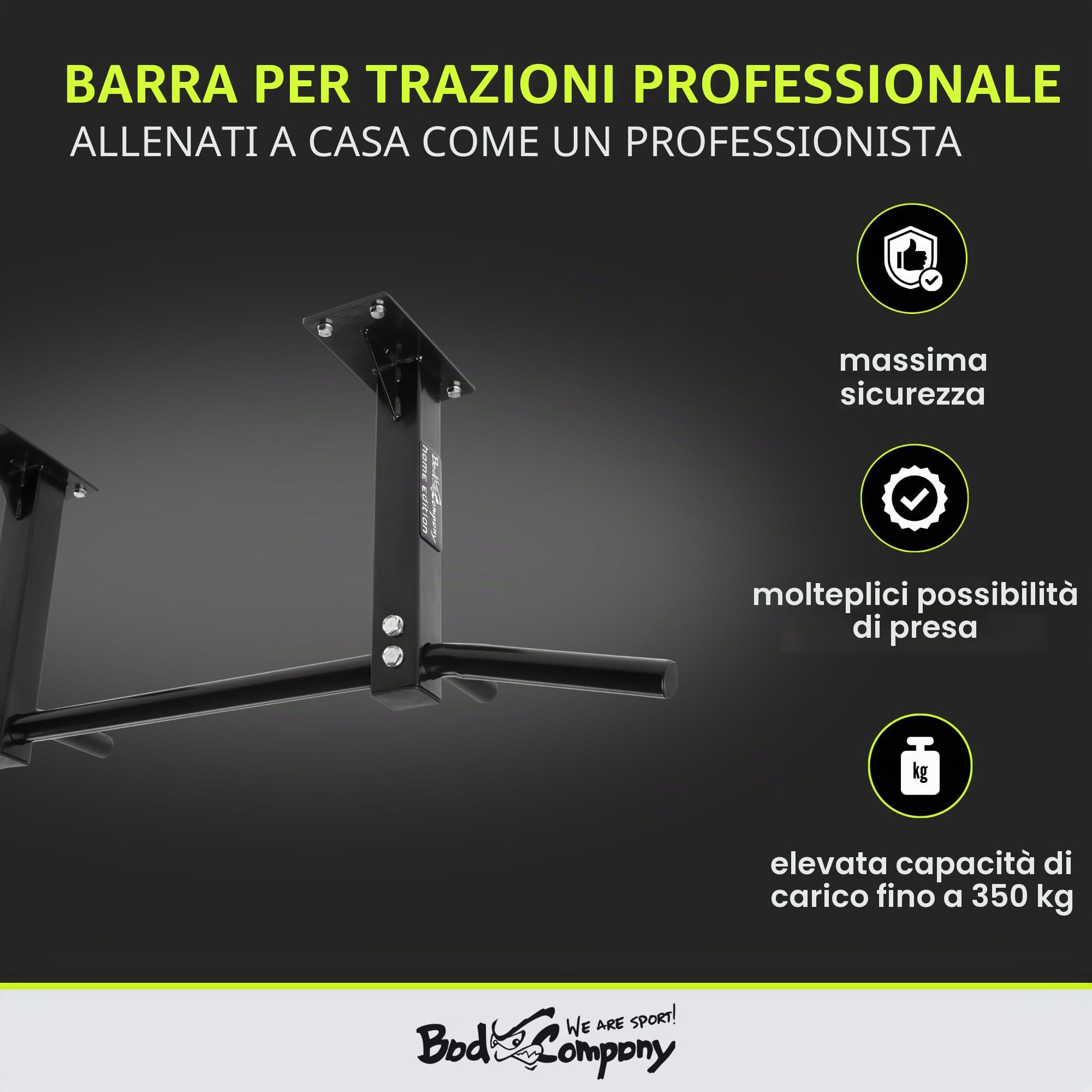 Bad Company Sbarra per trazioni Professionale | Sbarra per Il Montaggio a Parete o al soffitto, Portata Fino a 350 kg | Compreso Materiale di Montaggio | BCA-44 e BCA-45