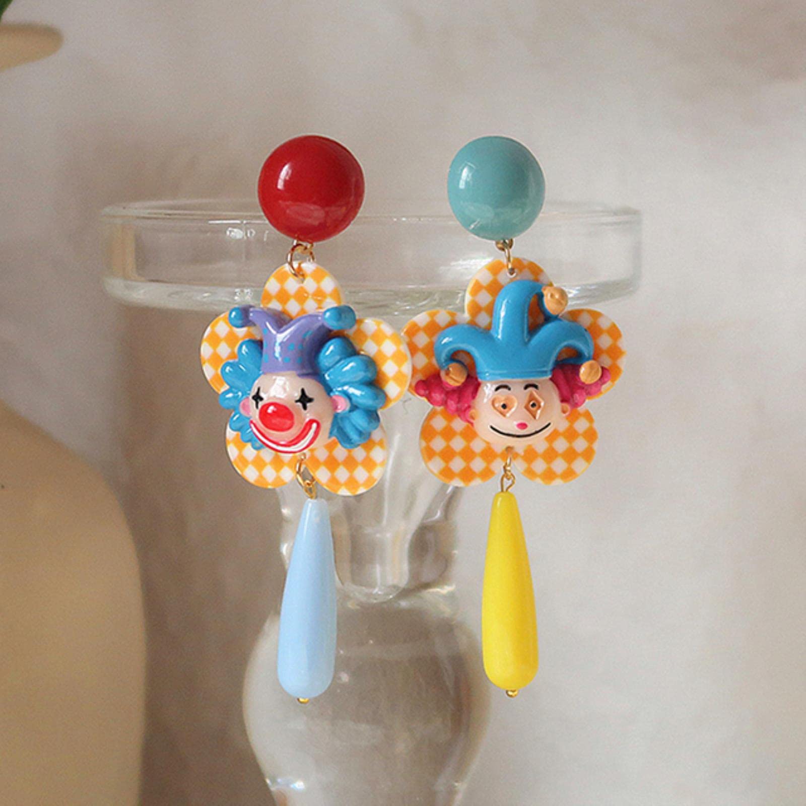 Boucles D'Oreilles Clous Clown Souriant Émaillé - Bijoux Fantaisie Drôles Cirque Pour Femmes & Ados