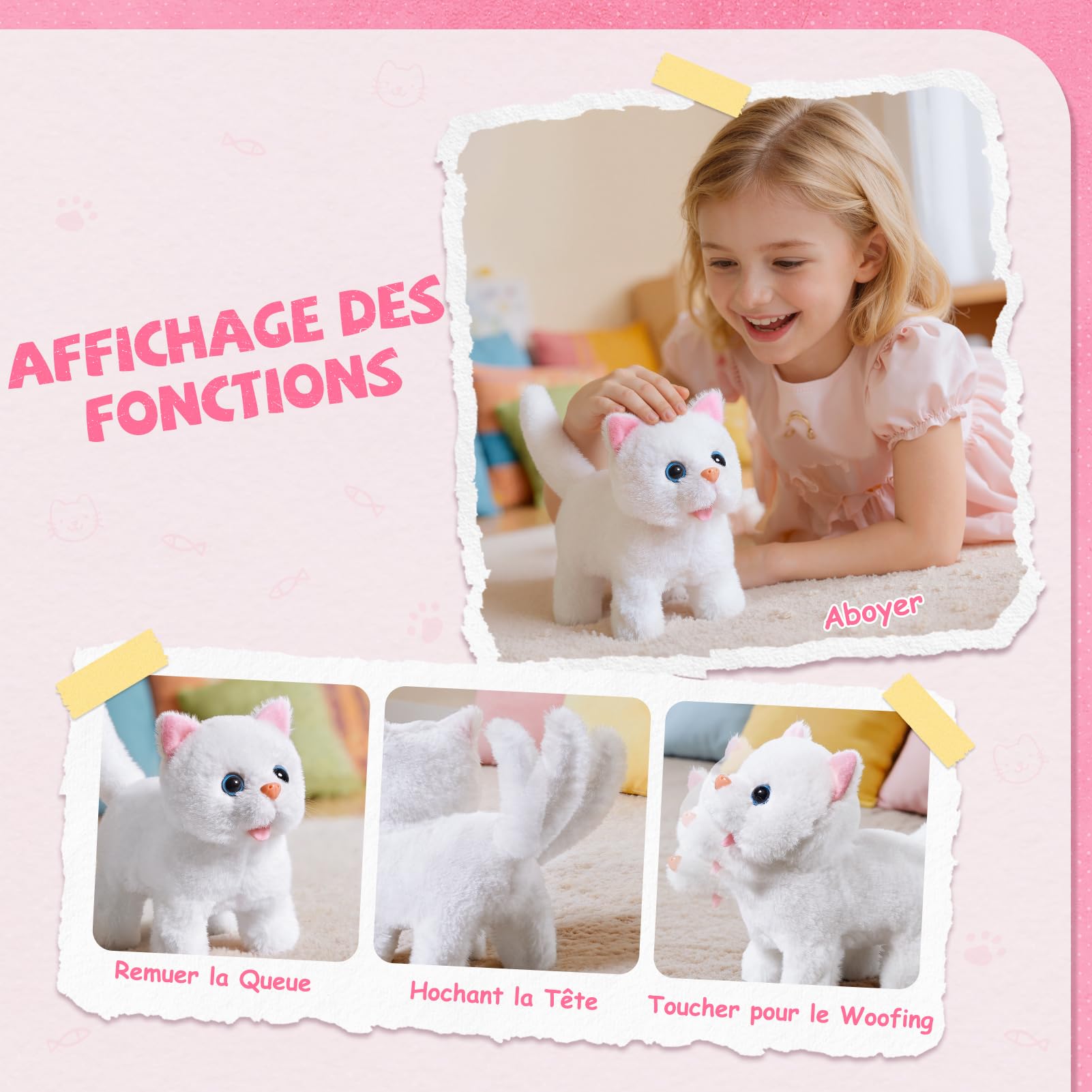 Jouet Chat Interactif pour Filles, Chat Robot avec Marche, Chat en Peluche Interactive 4 5 6 Ans