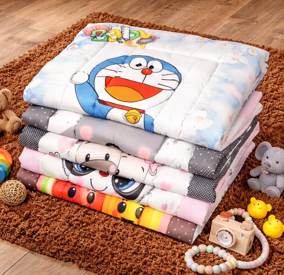 Image of FRIDO New Born Baby Godadi Pack of 5 Combo Set Soft Cotton Baby godi| Godari | Baby Bed | Crib Sheet | Cartoon Mat Godadi | Bedding Set | Multicolor(Set of 5) (Blue)