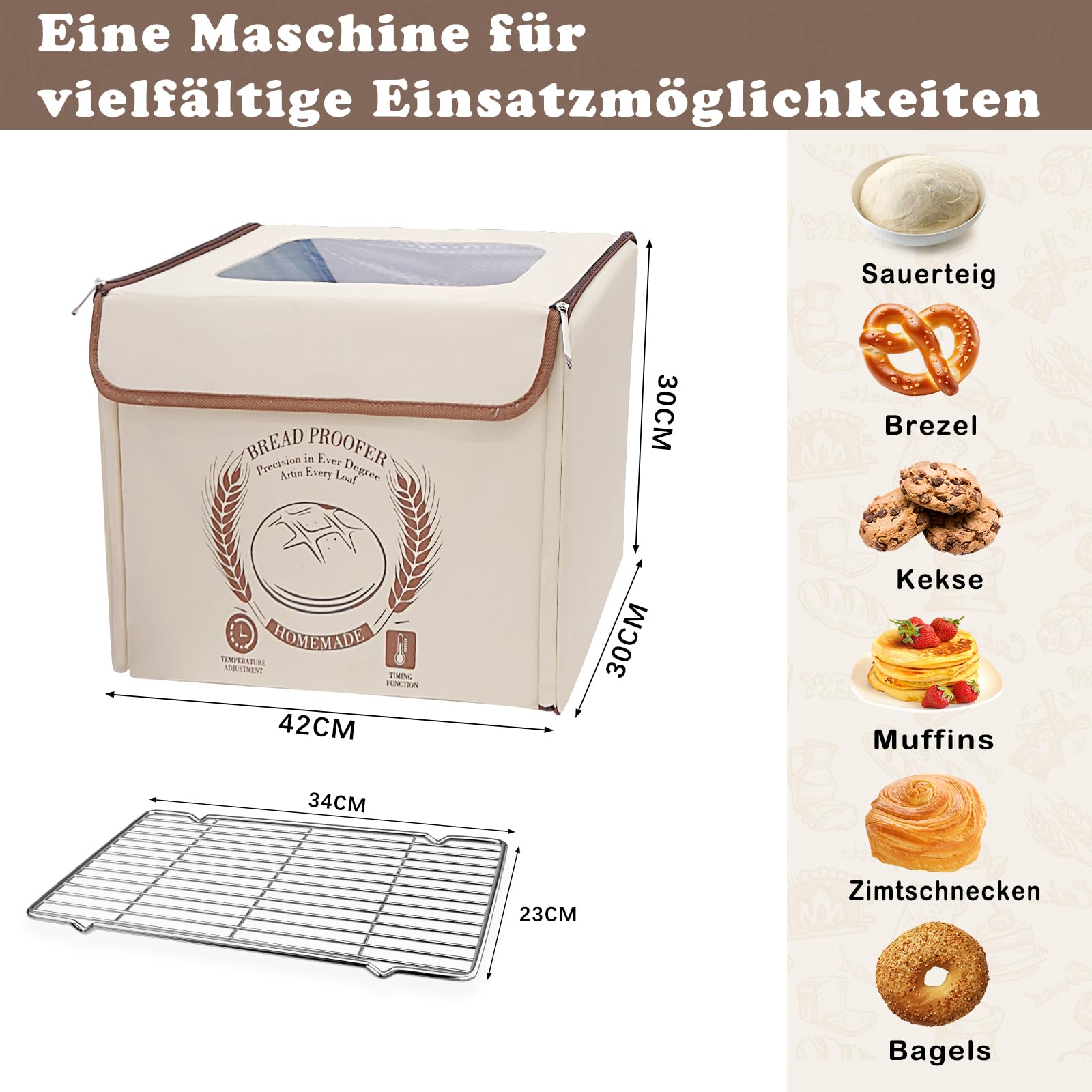 Brot Gärbox Sauerteig mit Heizung, Faltbare Teiggärbox Mit Deckel, Temperatureinstellung und Zeitsteuerung, Gärschrank für Zuhause, Brot, PizzaJoghurt, Reiswein