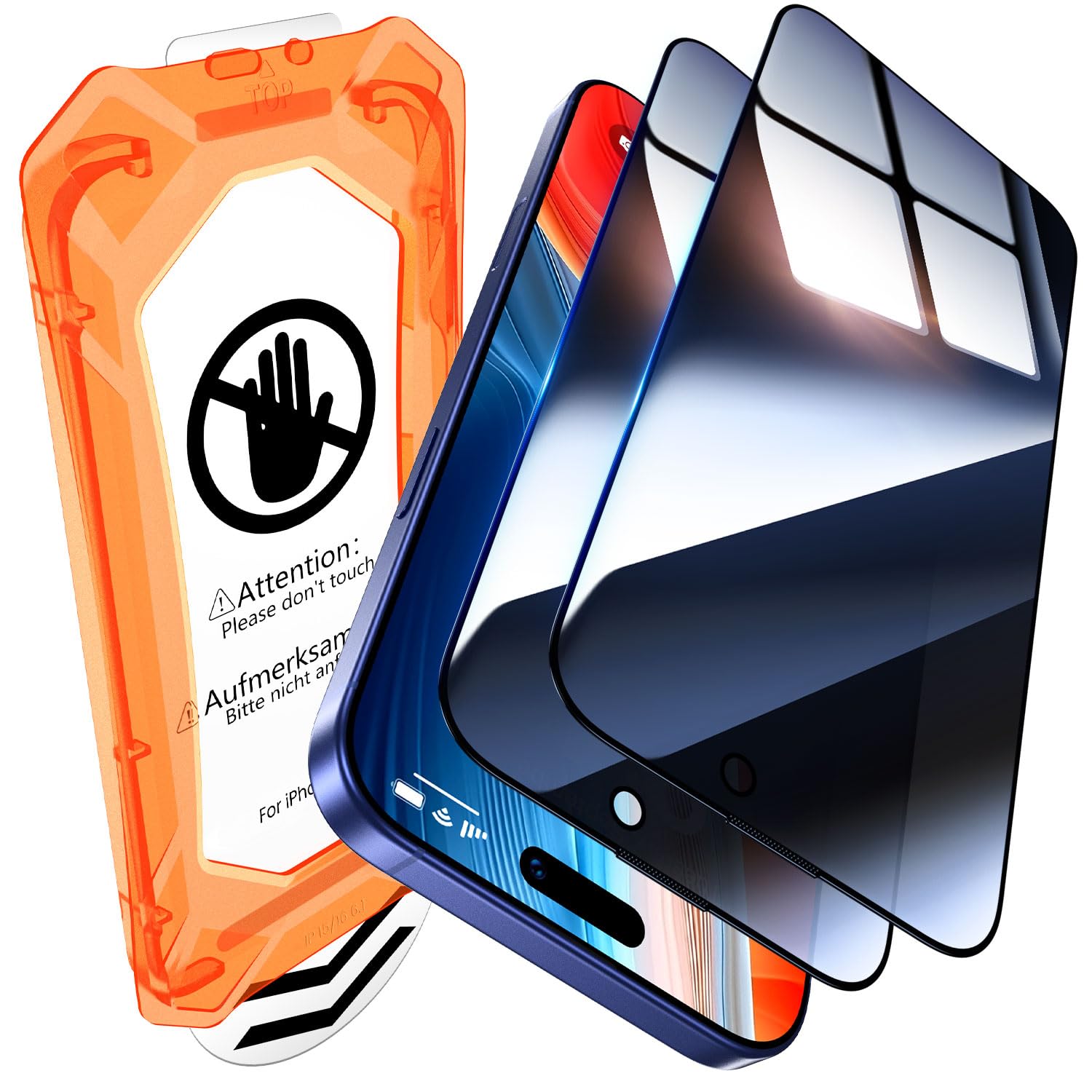 UniqueMe for iPhone 15/16 Privacy Screen Protector - [Military Grade Shatterproof &amp; 9H+ Hardness] Screen Protector 16/15 Tempered Glass Full Coverage Protection, Easy to install, 2 Packs