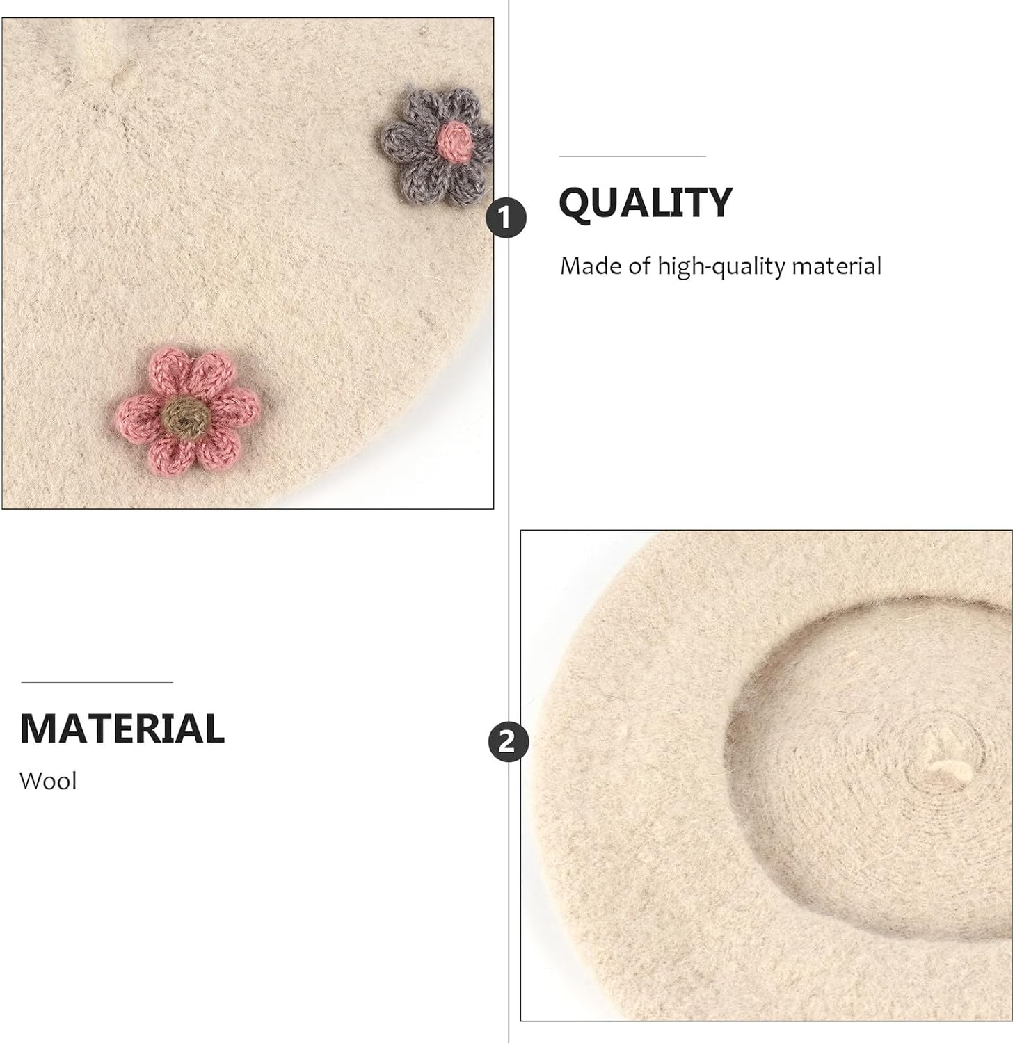 TOYANDONA Warm Woolen Beret Hat with Flower Decoration, Painter Beanie Cap for Fall Winter, Beige ’s Fashion Beret for Cold Weather