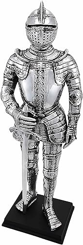 Veronese Design Armadura medieval de caballero en armadura con acabado plateado