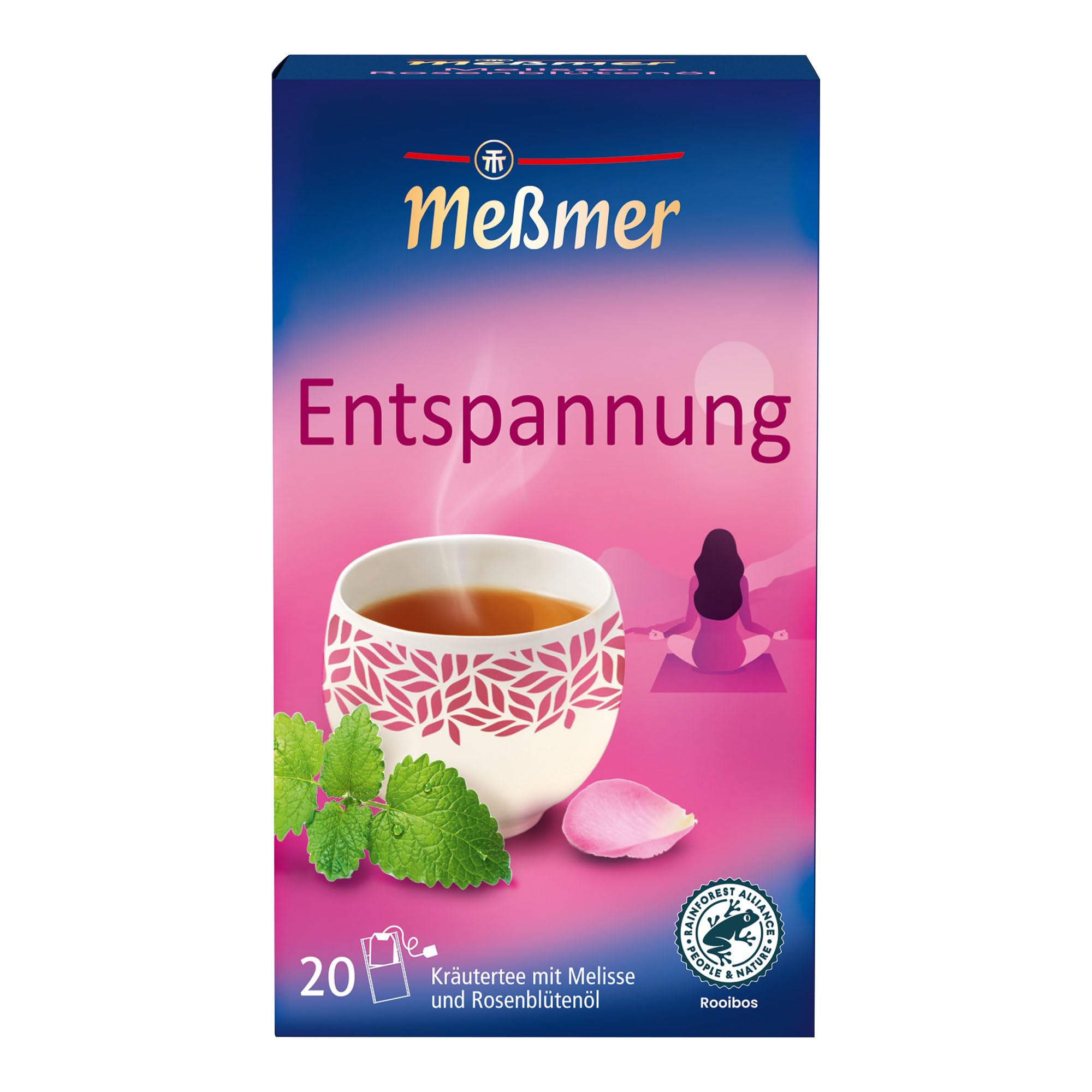 Meßmer ENTSPANNUNG | Kräutertee mit Melisse & Rosenblütenöl | 20 Teebeutel | sanft-blumiger Geschmack
