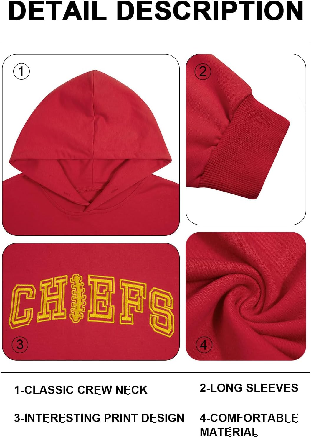 UNIQUEONE Game Day Sweatshirt Women Football Sweatshirts Football Mom Hoodie Touchdown Shirt Casual Crewneck Pullover Red - Image 5