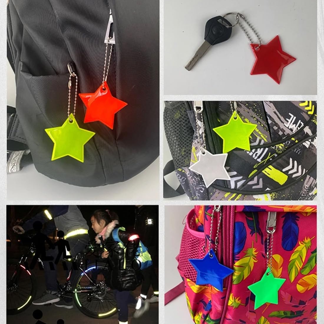 LSOJFE Lot A 14 Porte-Clés Réflecteur,Pendentifs Réfléchissant De Sécurité,Pendentif Réfléchissant De Nuit,pour Cartable Veste Sac à Dos Vélo Marche Poussette