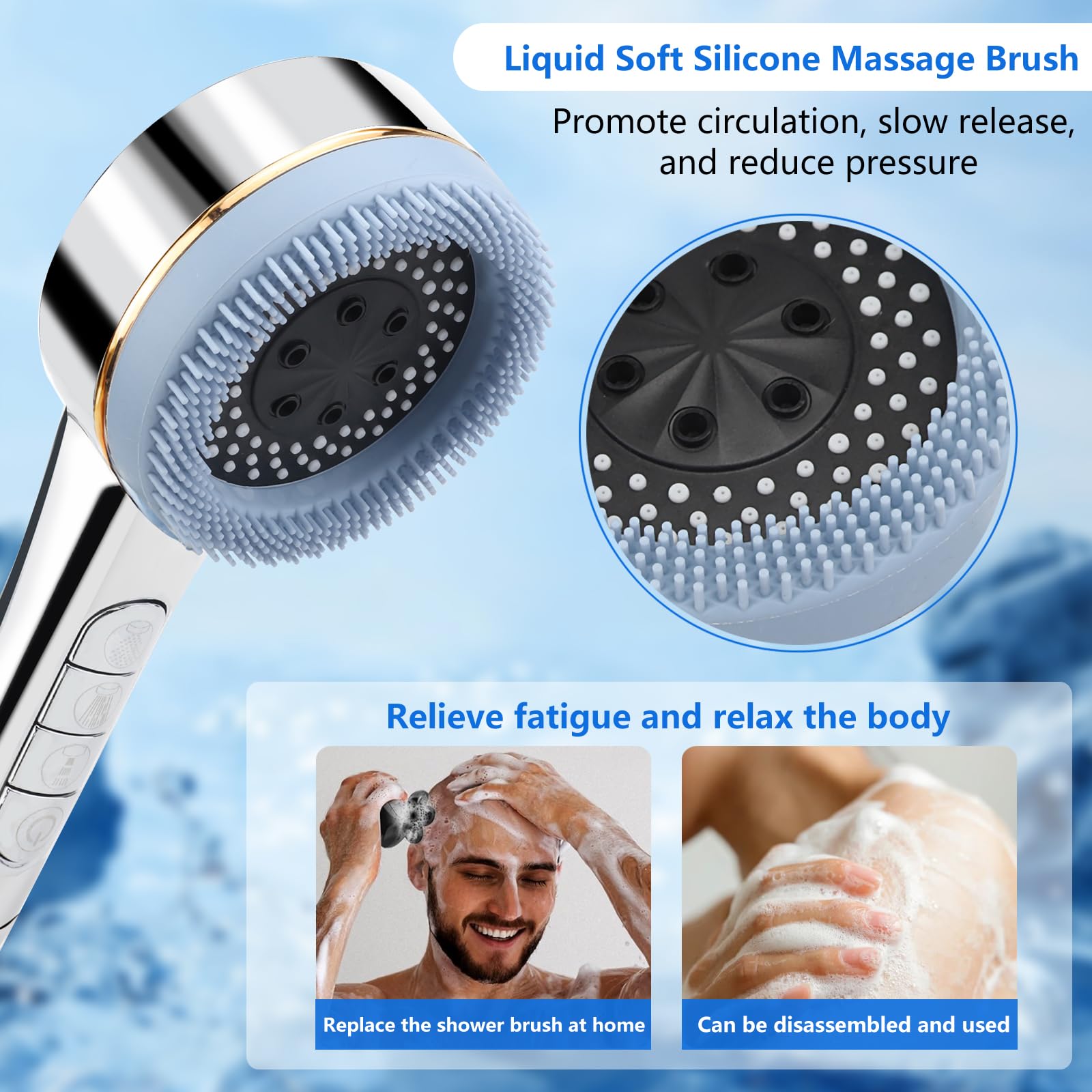 Soffione A Risparmio Idrico, Anticalcare, 4 Tipi Di Getto