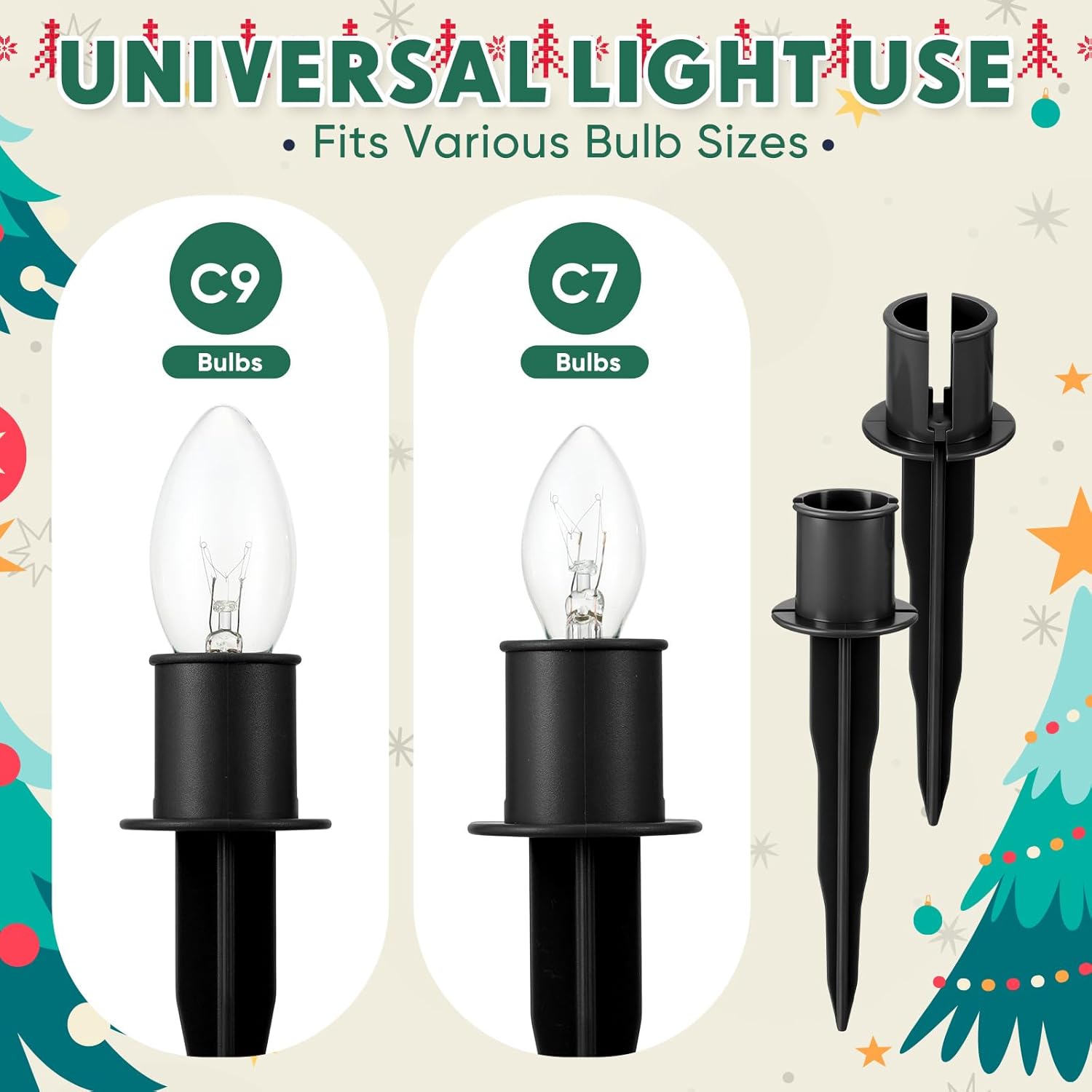 50 Pcs Christmas Light Stakes 6 Inch Plastic Light Stakes for C7 C9 String Lights Outdoor Universal Yard Lawn for Holiday Outdoor Garden Patio Path Walkway Decorations (Black)