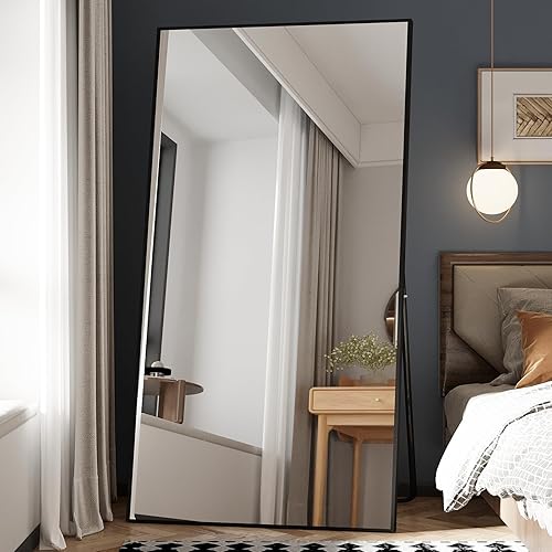 Beauty4U 76" x 37" Full Length Mirror with Stand, Black Floor & Wall Mounted Mirror, Large HD Tempered Glass Full Body Mirror for Bedroom, Dressing Room, Living Room, Entryway
