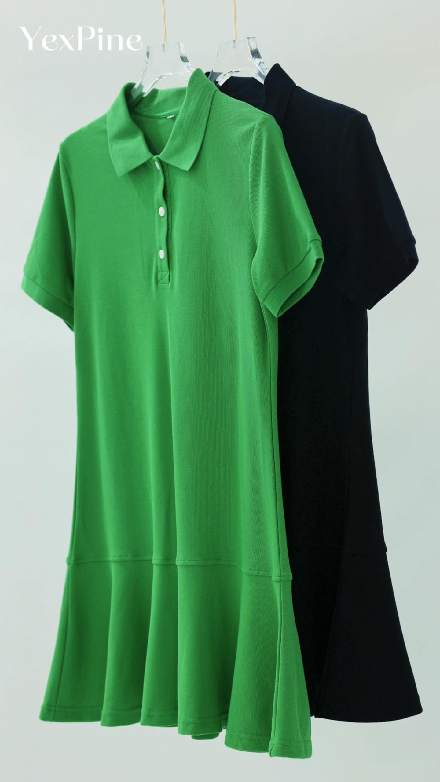 YEXPINE Mini robe polo d'été à manches courtes avec ourlet à volants pour femme