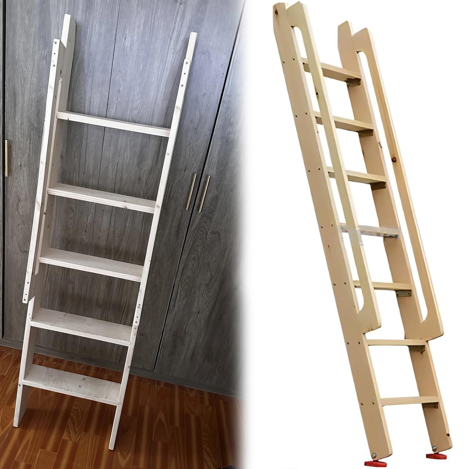 Heavy Du - Escalera de madera en ángulo de 125 cm para dormitorio, loft, literas individuales, RV y cámper con peldaños J Hoo y peldaños - Color marrón