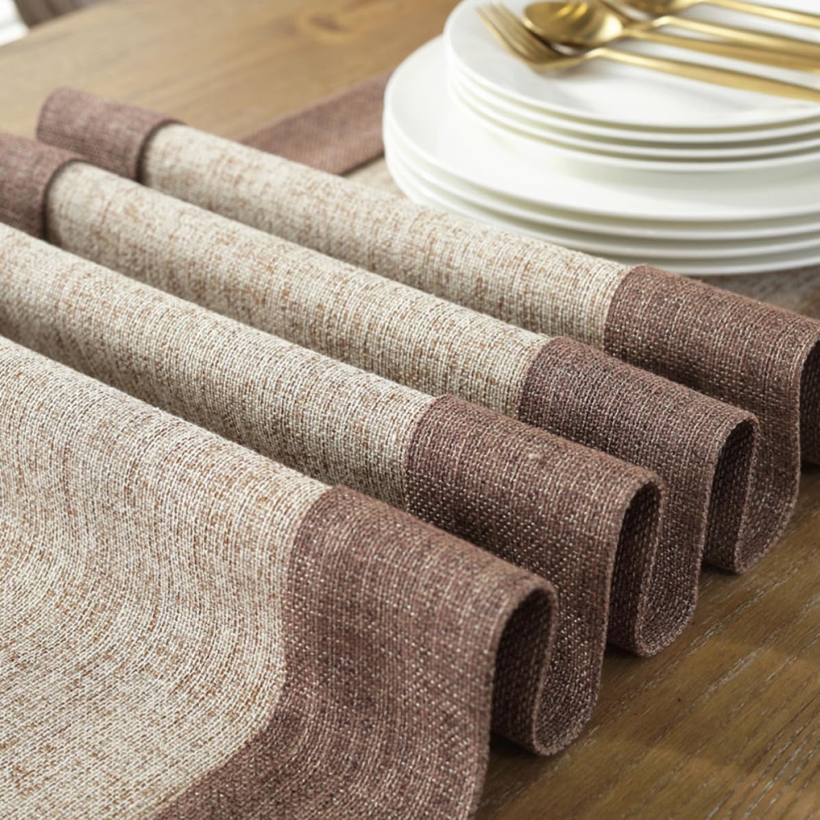 Toyvian Runner Tavola Doppio Strato Cotone Lino Nappe Beige
