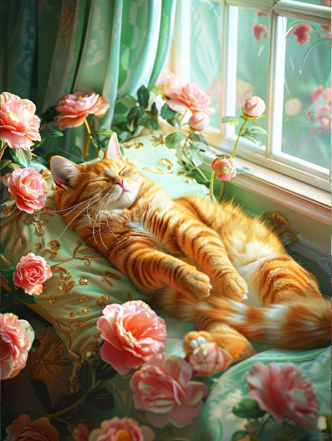 AxiangziK DIY Cross Stitch Kit cat and Roses 11CT 50x70cm