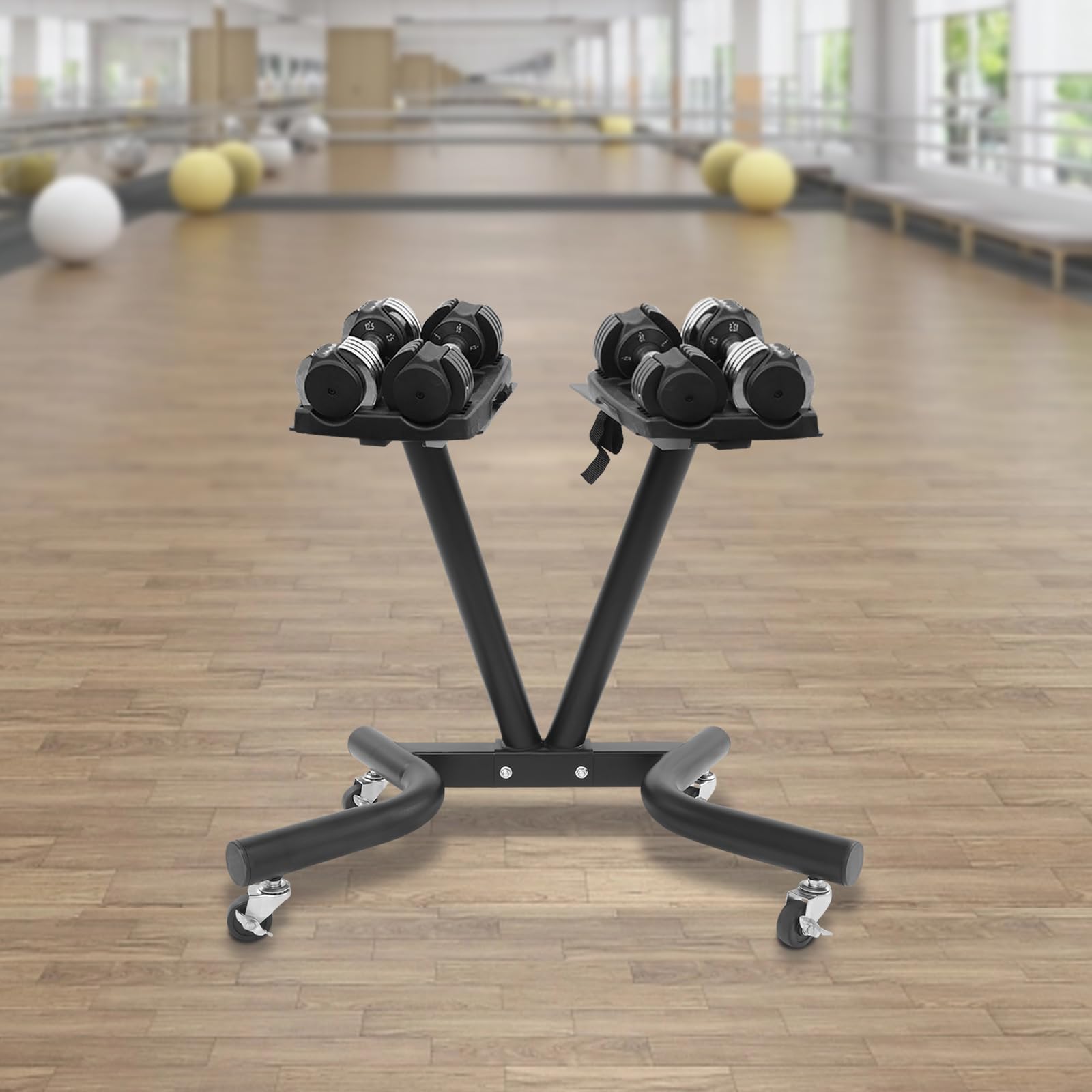 Regulowany stojak na hantle w kształcie litery V, wielofunkcyjny stojak na hantle z kółkami, obciążenie każdej tacy 50 kg, do domu i studia fitness