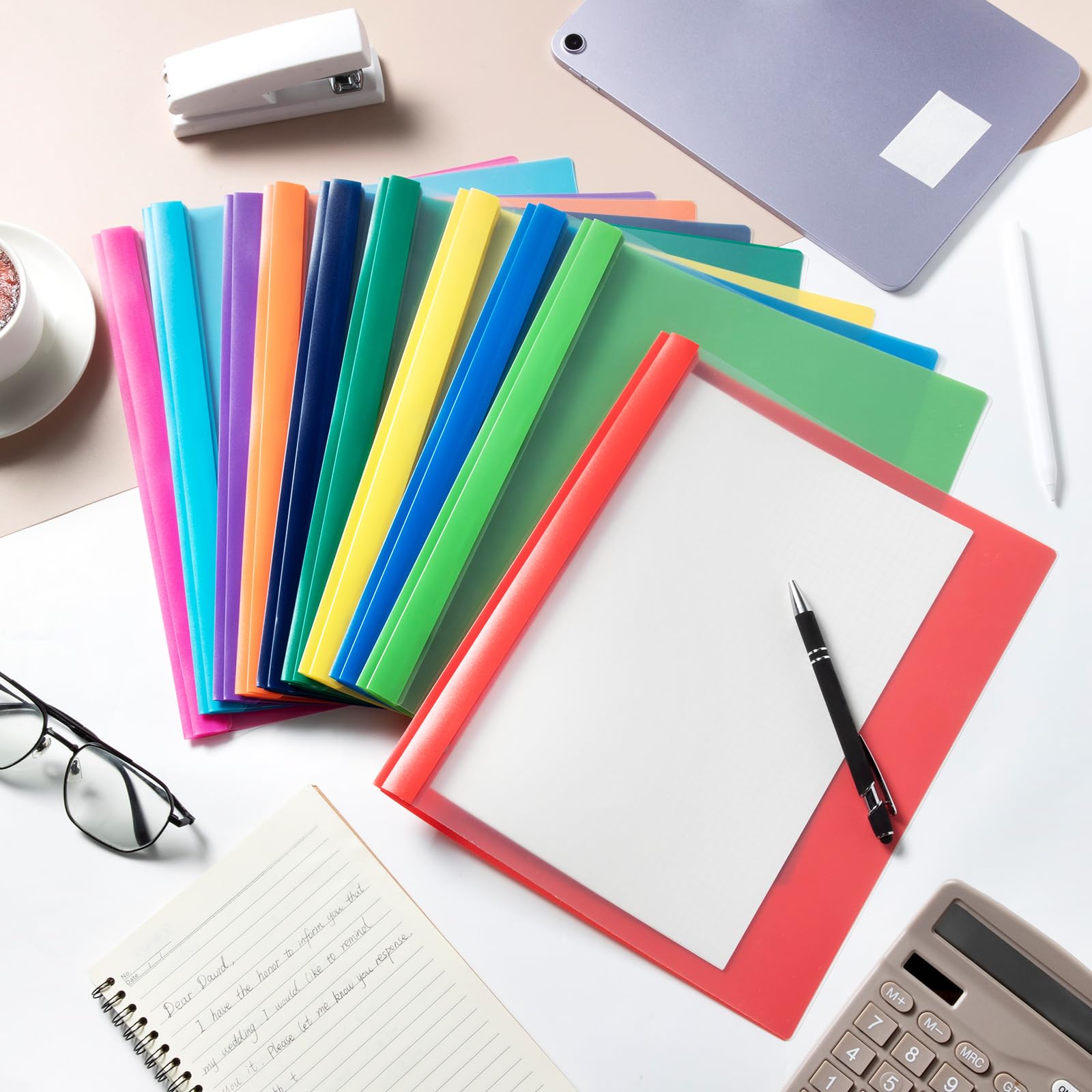 Feifeiya Kunststoff-Berichtshüllen mit 3 Zinken, Präsentationsmappen, 100 Blatt Kapazität, transparente Vorderseite, für Präsentationen, Dokumente, Schule, Bürobedarf, bunt, 36 Stück